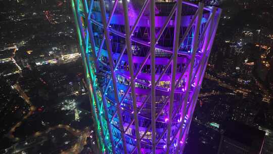 广州海珠区广州塔小蛮腰夜晚夜景航拍广东城