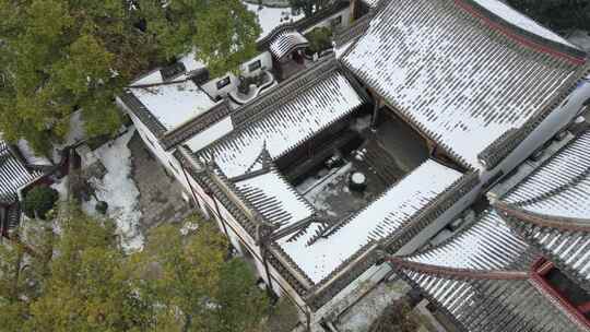 武汉汉阳区晴川阁雪景航拍