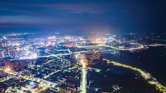 航拍江西抚州城市夜景延时镜头