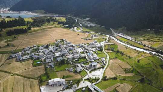 航拍西藏林芝市鲁朗镇鲁朗乡村风光