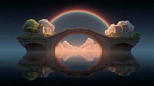 水上彩虹桥连接两岸童话世界