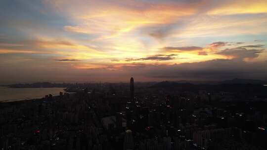 深圳市福田中心区平安日落夜景航拍