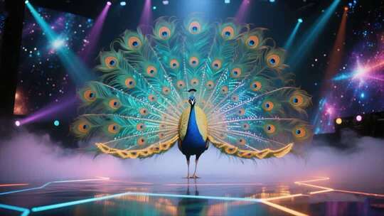 舞台上开屏的孔雀
