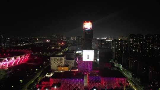 广东佛山城市地标建筑夜景灯光航拍