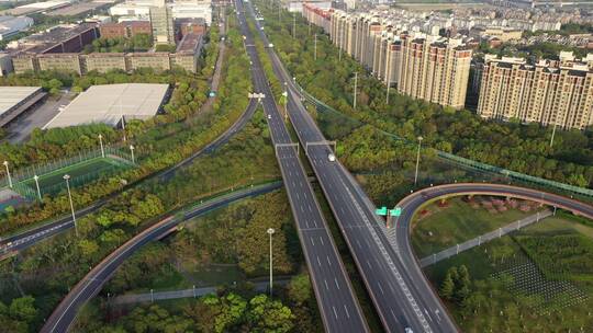 上海城市航拍路面车流 空城视频素材模板下载