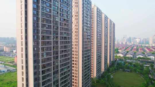杭州城市居住小区住宅高楼航拍