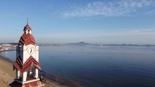 航拍山东烟台海岸线日出沿海风景