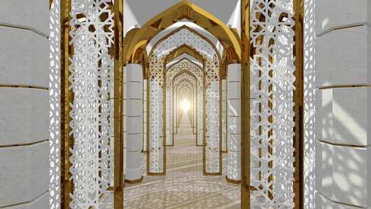 白色和金色阿拉伯风格走廊循环