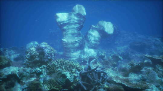 珊瑚礁的水下景观，一大块珊瑚伸出