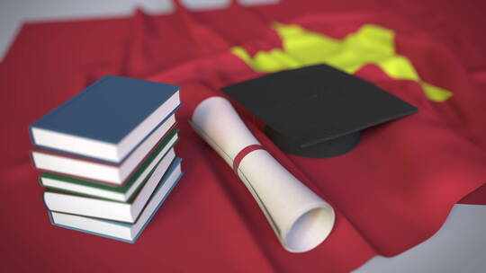 越南国旗毕业帽及文凭视频素材模板下载