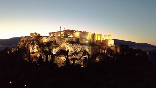 航拍希腊雅典卫城夜景