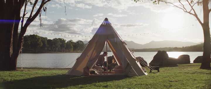 露营，湖，山，帐篷