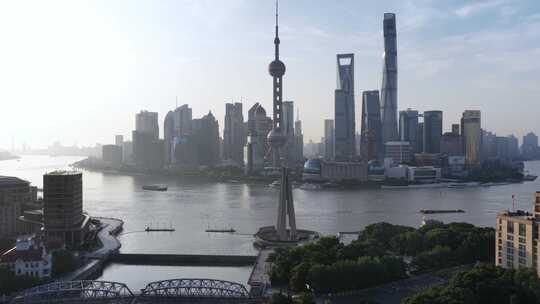 上海航拍陆家嘴城市地标日出