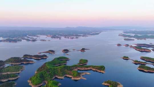 航拍丹江口水库千岛湖