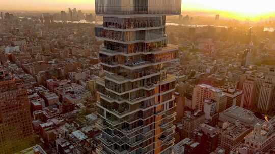 航拍纽约曼哈顿翠贝卡积木大厦摩天大楼日出