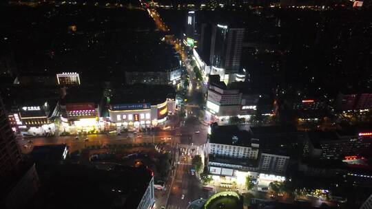 航拍湖南岳阳巴陵中路商业圈夜景视频素材模板下载