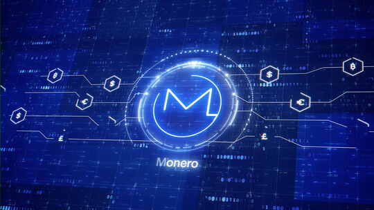 门罗币动画标志。门罗币加密货币介绍。数字