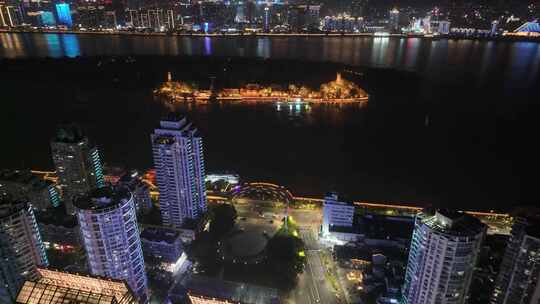 温州市鹿城区江心屿公园瓯江夜景航拍风景景