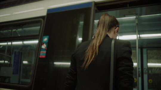 上地铁的女人视频素材模板下载