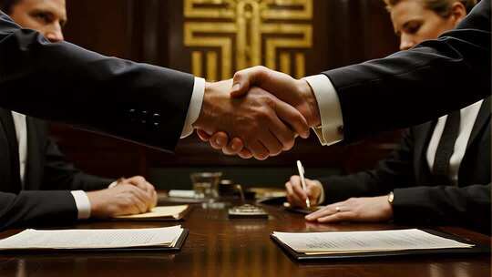 商务人士会议室握手合作