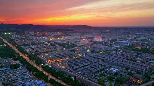 青州市城市夕阳日落 古城日落航拍 傍晚