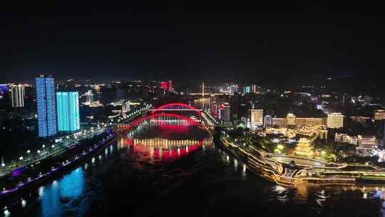 航拍四川宜宾金沙江戎州大桥夜景