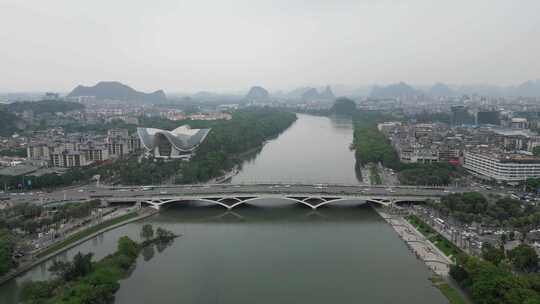 桂林漓江风光解放大桥交通航拍
