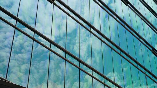 商务城市建筑玻璃反射白云延时