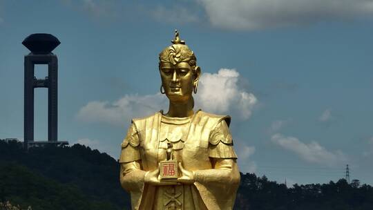 广西梧州妈祖庙雕像航拍