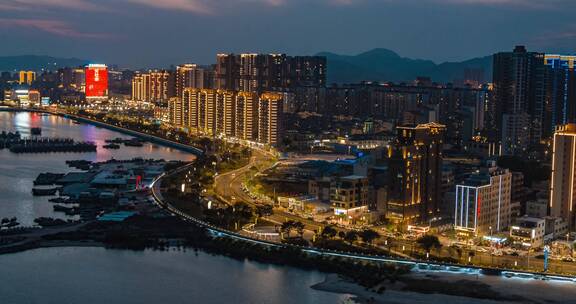 汕尾城市风光夜景航拍