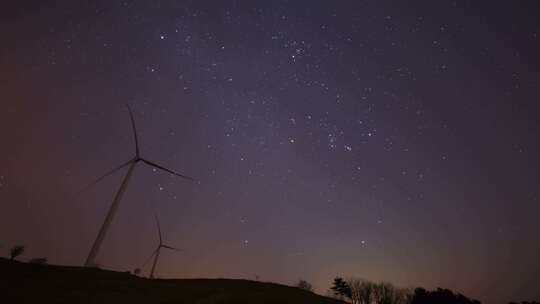 风力发电机夜晚星空银河