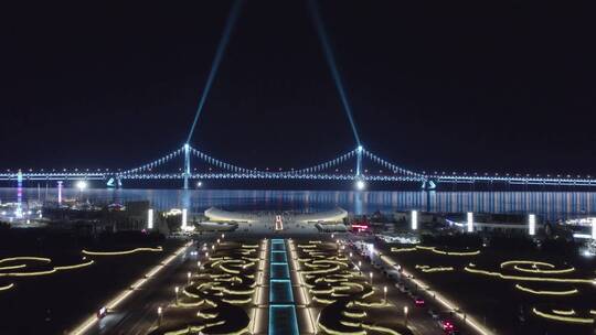 航拍星海广场星海湾大桥夜景4K视频