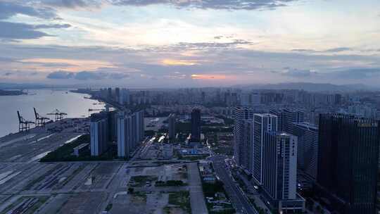 合集广东汕头城市晚霞城市大景航拍