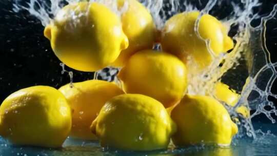 柠檬入水溅起水花画面