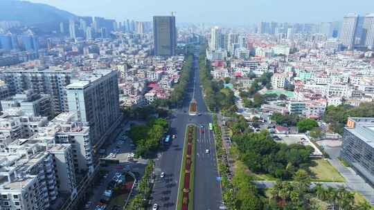 厦门思明区城市主干道航拍全景