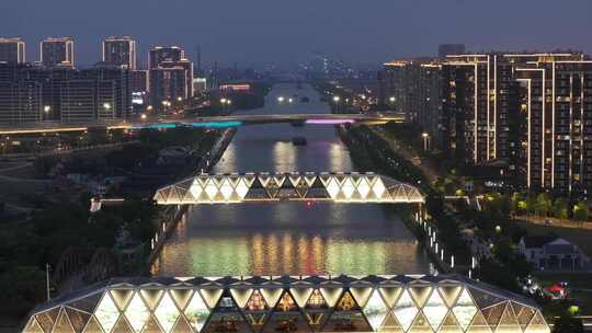 京杭运河苏州段浒墅关夜景（航拍运镜）