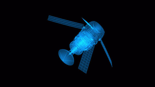 三维人造卫星蓝色线框展示4k带通道