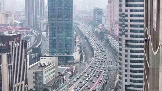 上海高架车流  城市风光航拍