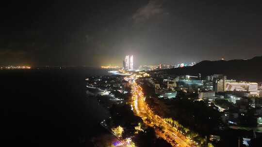 福建厦门环岛南路夜景交通航拍