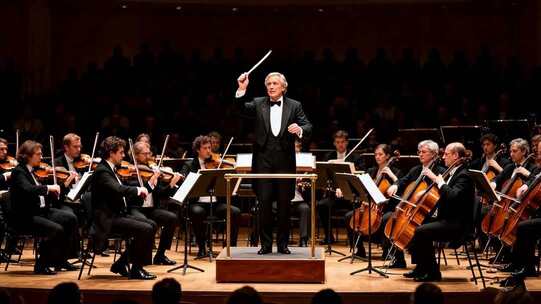 指挥家指挥交响乐团演奏