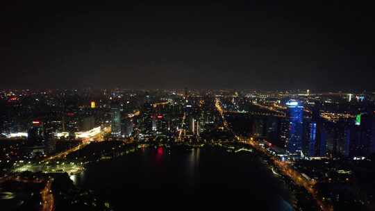 安徽合肥天鹅湖CBD夜景灯光航拍