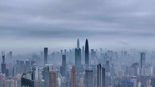 深圳城市水墨丹青低空平流雾