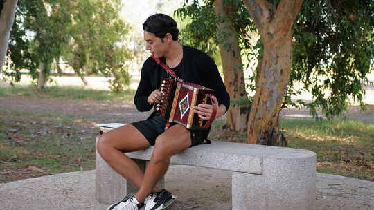 公园长椅上的手风琴旋律