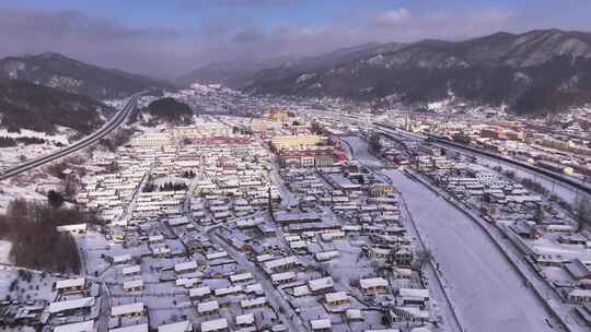 东北雪乡雪后小镇全景俯瞰