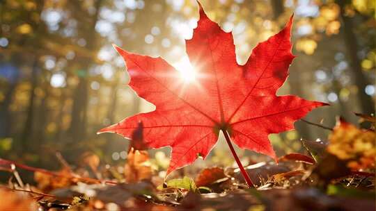 秋分枫叶阳光唯美秋景特写视频
