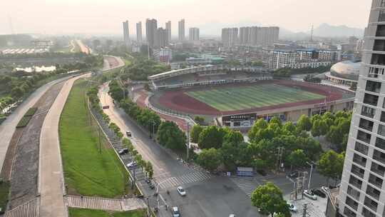 操场航拍武穴市体育局体育馆