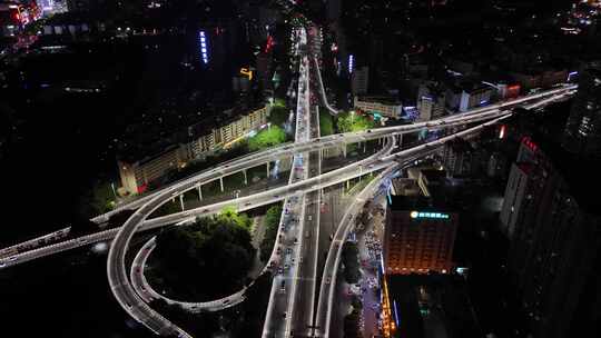 航拍广西南宁青竹立交城市交通道路夜景车流