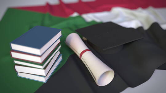 苏丹国旗毕业帽和文凭视频素材模板下载