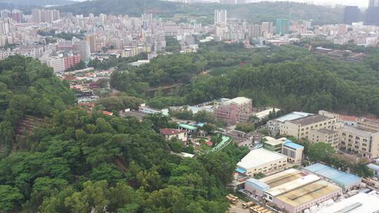 航拍深圳龙华区观澜城市建设及老城区