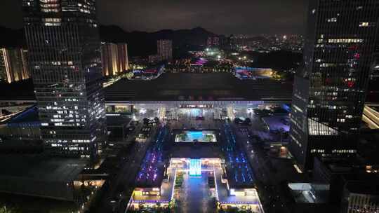 广东深圳北站夜景航拍城市地标风景风光